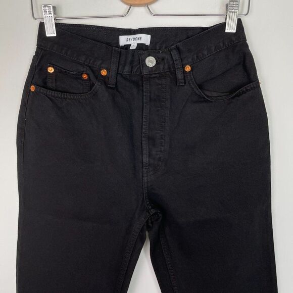 Re/Done 70s Stove Pipe High Rise Straight Leg Rigid Button Fly Jeans Black 26 - Picture 4 of 12